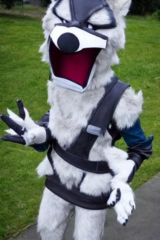 Image similar to an anthropomorphic wolf, fursuit!!!!, cosplay