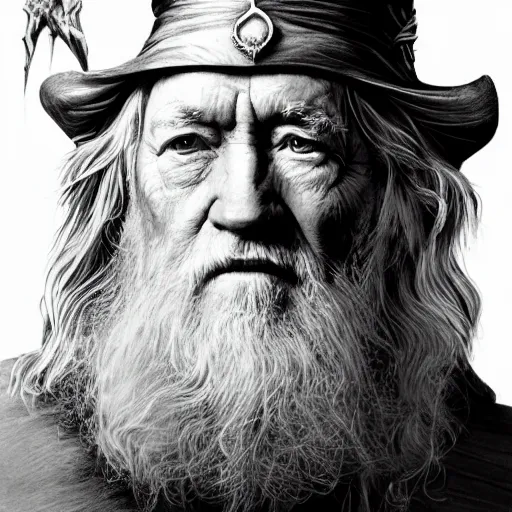 Prompt: a close up portrait of Richard Harris as Dumbledore, focused gaze, art station, highly detailed, concept art