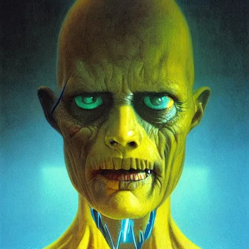 Image similar to Angry Electricity portrait, dark fantasy, blue and yellow, artstation painted by Zdzisław Beksiński and Wayne Barlowe