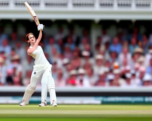 Image similar to emma watson opens the batting for england at lords, cricket