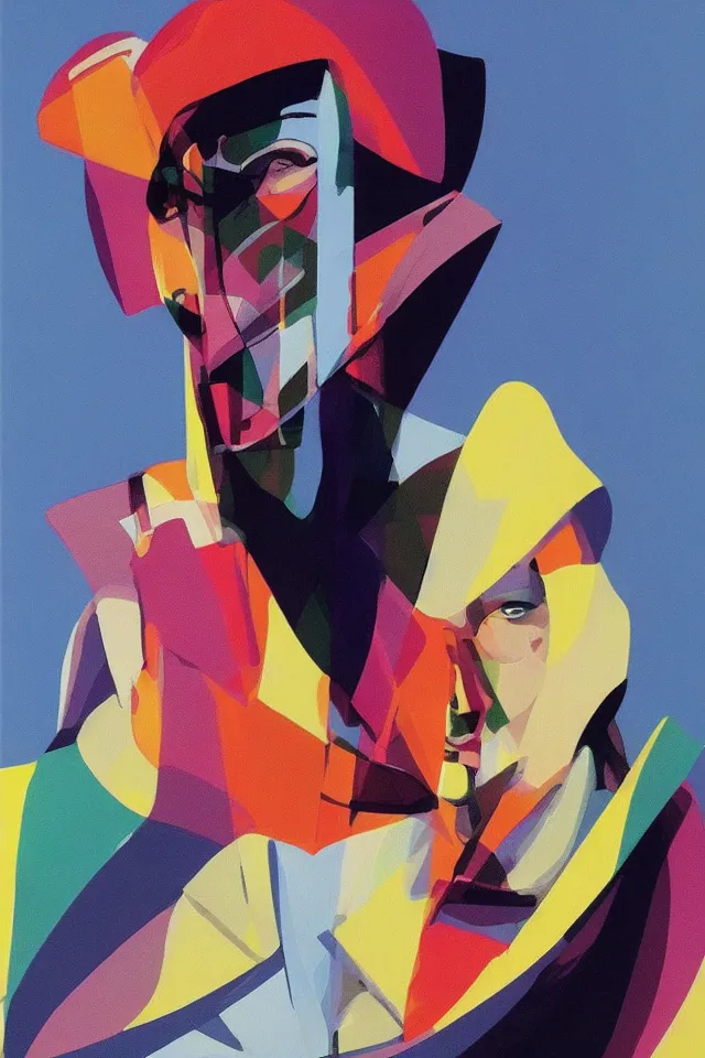 Image similar to sfumato renaissance portrait of a modern shaman, modern minimal isei miyake outfit, in the style of vogue, syd mead, triadic colors, concept art