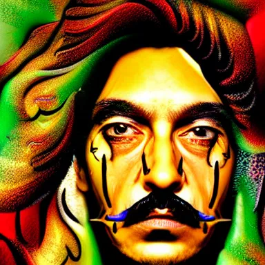 Image similar to portrait of a uncanny artist by Chor Boogie and Salvador Dali collaboration, digital art, mix of aesthetics, close up, high details