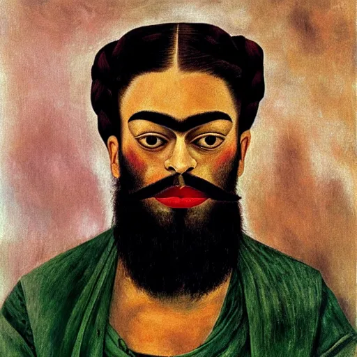 Image similar to a portrait of a bearded man by frida kahlo