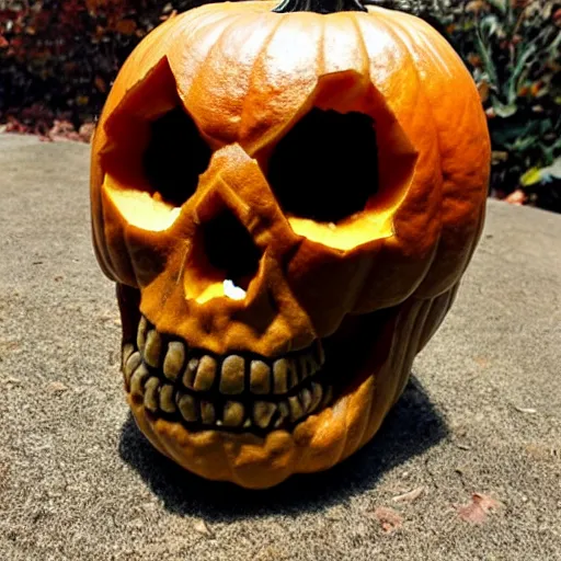 Prompt: a demonic skull pumpkin carving, highly detailed, sculpted, realistic, photo