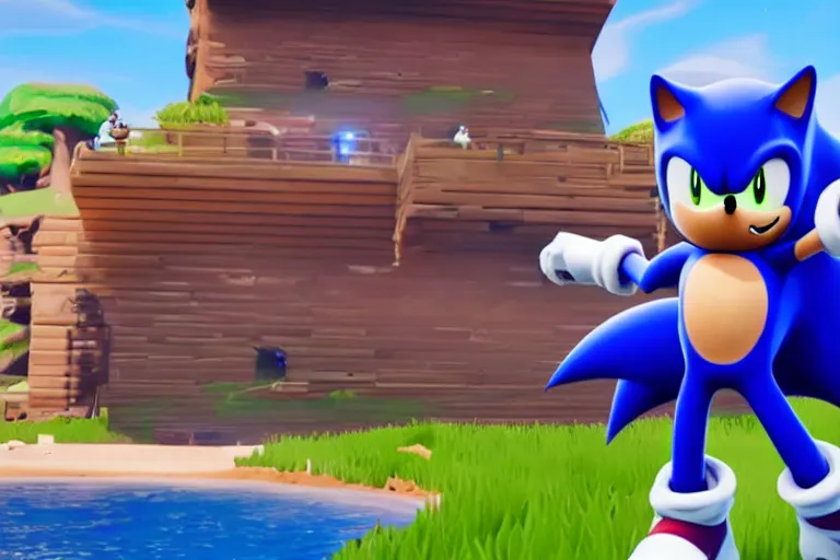 Image similar to sonic dancing in fortnite, gameplay