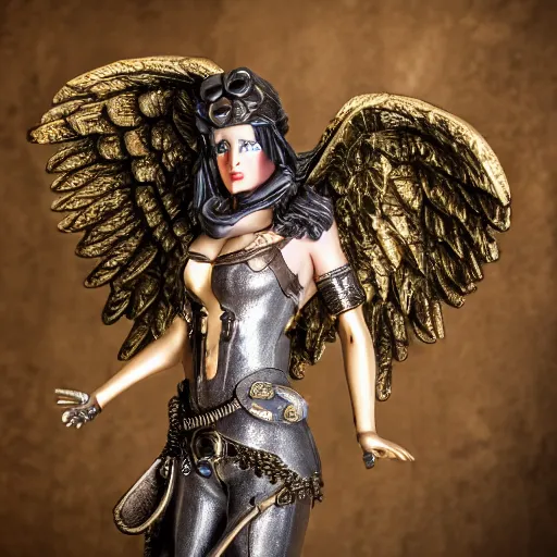 Image similar to steampunk angel, 8 k, shallow depth of field, 8 k, ultra high detail,