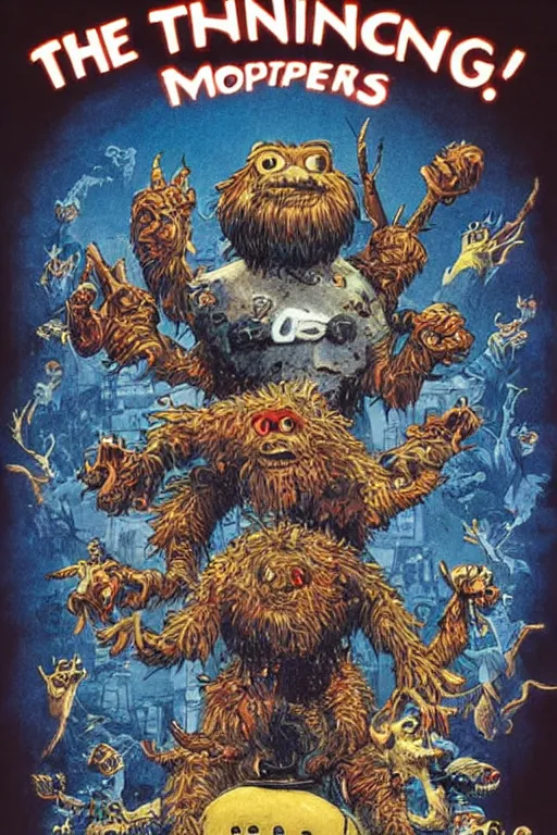 Prompt: the thing 1 9 8 2 movie poster with intricate detail and monsters from the movie