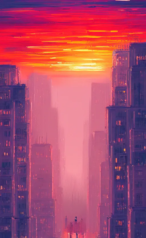 Image similar to a beautiful illustration new york at sunset, art of alena aenami, featured on artstation, vertical orientation, paint brush strokes, expressionism, brushstroke - laden, crimson hue