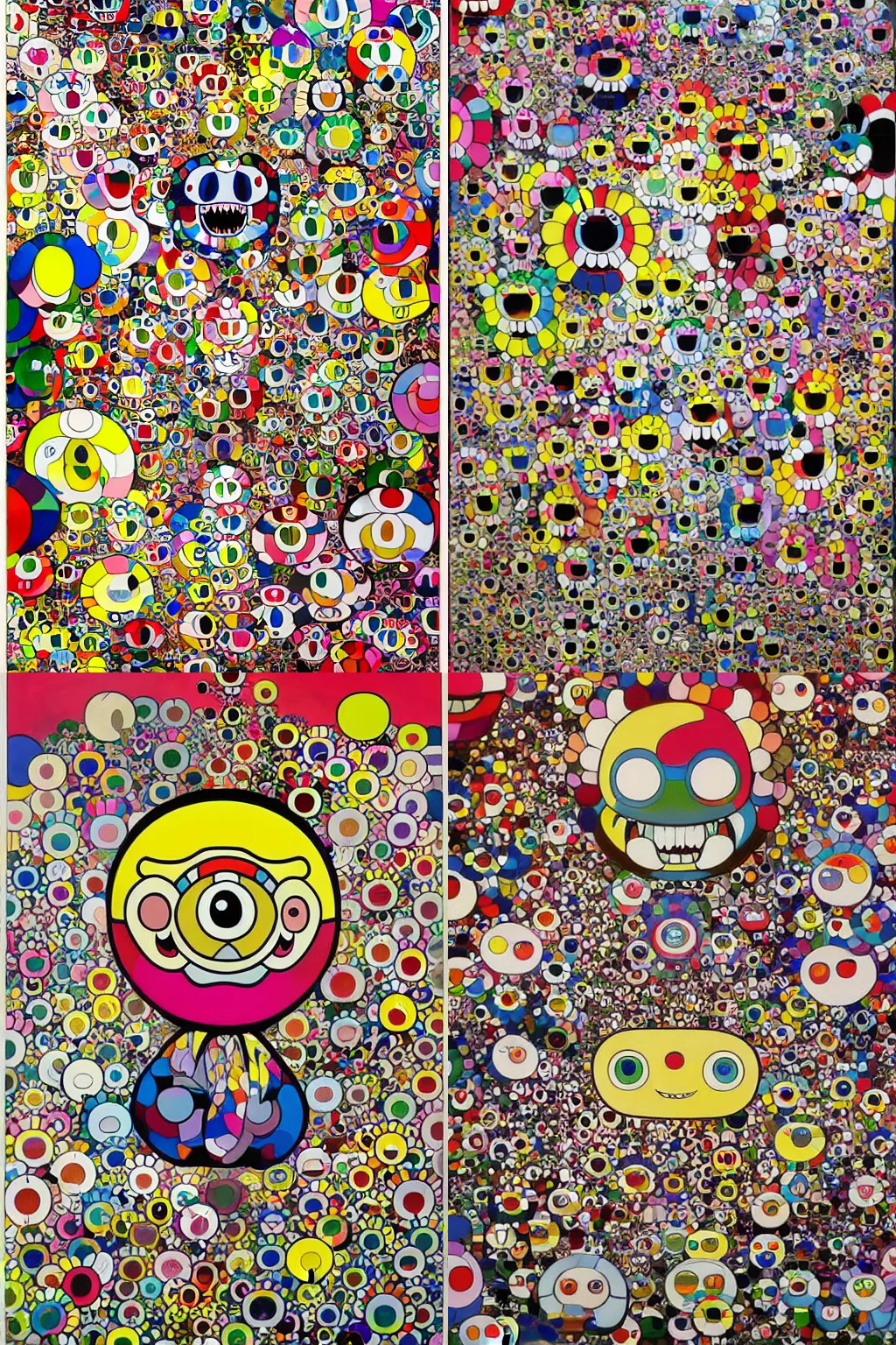 Prompt: a painting of a monster with many different colors, a pop art painting by Takashi Murakami, featured on pixiv, pop surrealism, official art, 2d game art, maximalist, poster art, gutai group, panfuturism, lowbrow