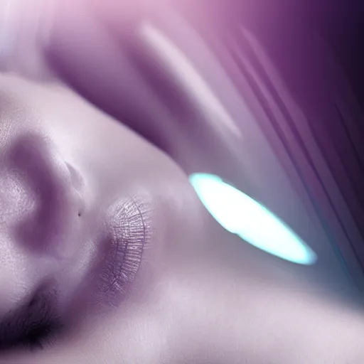 Prompt: beautiful cyborg asleep, diffuse lighting, pastel colors