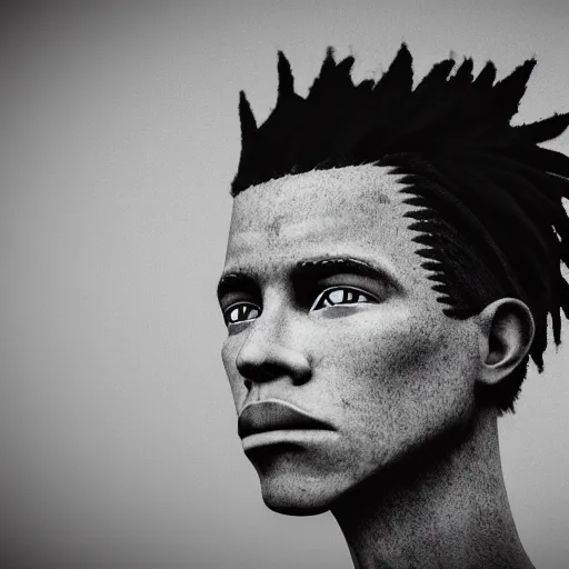 Prompt: a close - up portrait of half horse half human, moody setting, pale, wild hair, back light, in the style of basquiat, unreal engine,