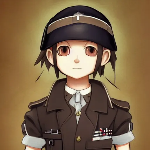 Prompt: beautiful little boy in nazi uniform. made in abyss art style, inspired by kris from deltarrune, cute detailed artwork, anatomically correct, soft details, ilya kuvshinov, reflection, perfect composition, portrait, illumination, digital art, detailed anime soft face, symmetrical face