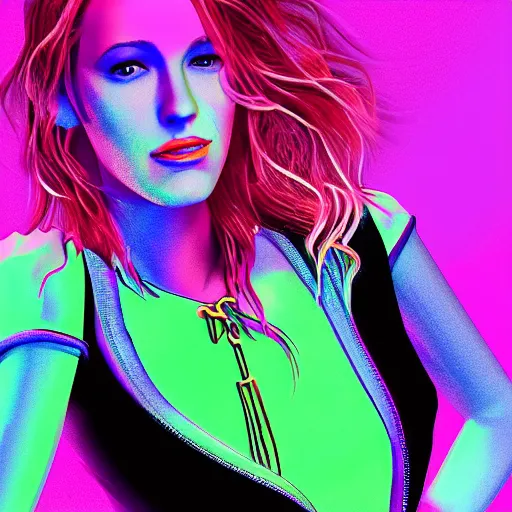 Prompt: blake lively portrait, gta, game, character, highly detailed, 8 0 s, neon, los angeles, neon