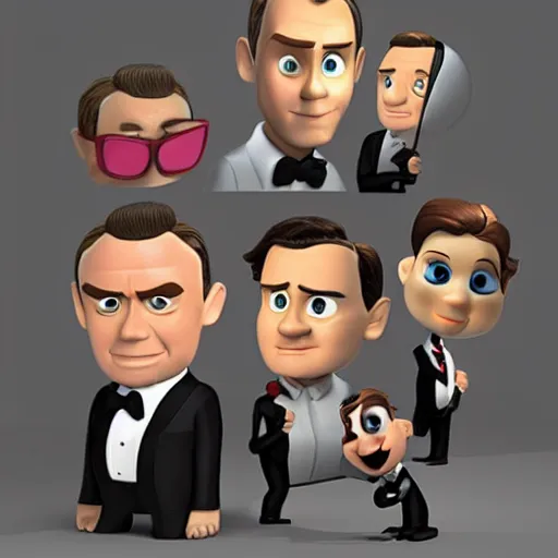 Image similar to james bond in style of 3 d pixar cartoon