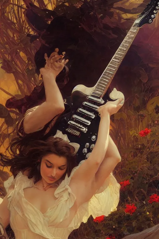 Image similar to fender guitar flying lost in the space, detailed, 8 k, trending on artstation, smooth, sharp focus artwork by mark arian, artgerm, mark keathley, greg rutkowski and alphonse mucha