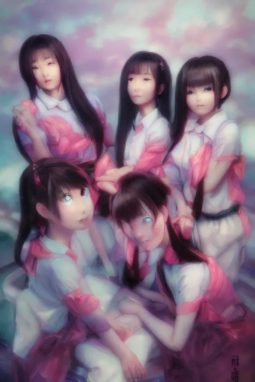 Prompt: 3d infrared octane render concept art by D. Jun, by Mo Xiang Tong Xiu, by Igarashi Daisuke, cute beauty complex portrait of anime sad friends school girls under dark pink and blue water. beautiful and cutest sad realistic face. dramatic deep light, trending on artstation, oil painting brush