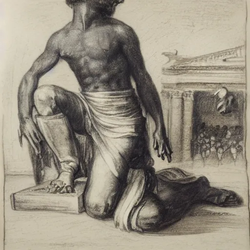 Prompt: napoleon kneeling before the pope, charcoal, delacroix