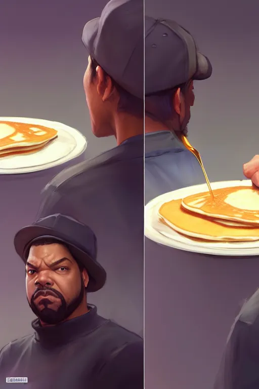 Image similar to ice cube making pancakes animation pixar style, by magali villeneuve, artgerm, jeremy lipkin and michael garmash, rob rey and kentaro miura style, golden ratio, trending on art station