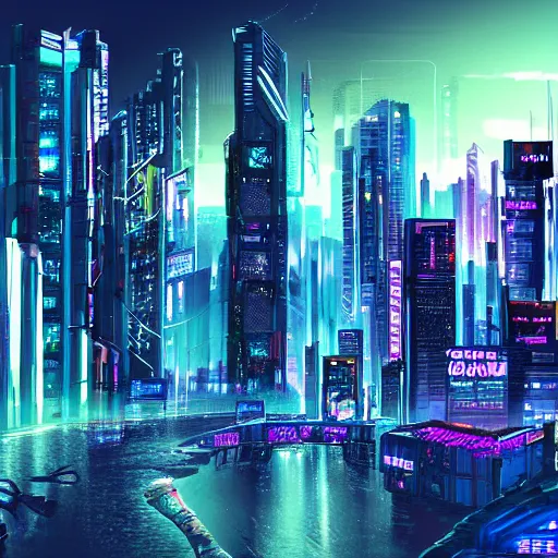 Image similar to beautiful cyberpunk city