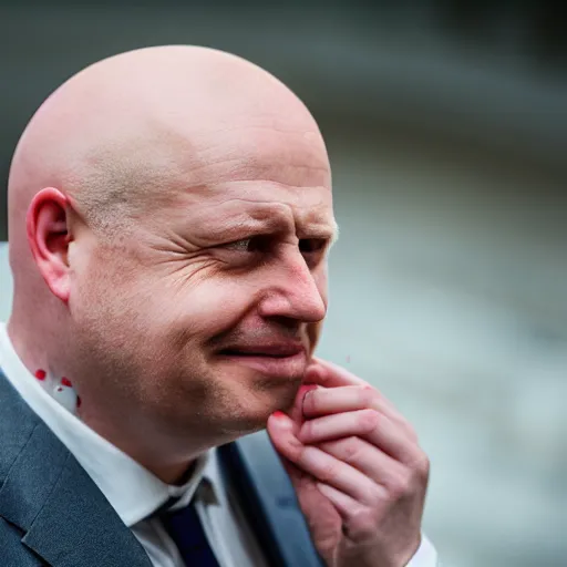 Prompt: A realistic photo of a bald Boris Johnson with a rose tattoo, bald, bald, bald, m.zuiko 75mm, f 1.8, 1/400, RAW, unedited, 8K, high quality,