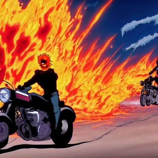Prompt: Ghost rider on Keneda bike In AKIRA 4K quality anime