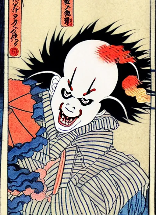 Image similar to pennywise as a yokai illustrated by kawanabe kyosai and toriyama sekien