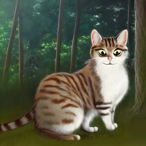 Prompt: portrait of a cat in a forest, by kawacy, trending on artstation, backlighting, sunlight