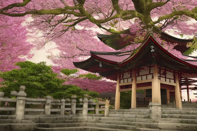 Prompt: concept art, japanese blossom trees scene, pagoda, cinematic