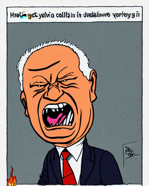 Image similar to scary cartoon, yeltsin in hell, frame from the cartoon in color, drawing in good quality