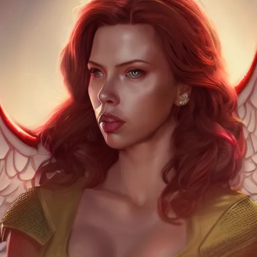 Prompt: Ultrarealistic illustration scarlet johansson as kleia, angel, warcraft, portrait, beautiful, cyberpunk, sci-fi fantasy,intricate,elegant,highly detailed, digital painting, artstation, concept art,