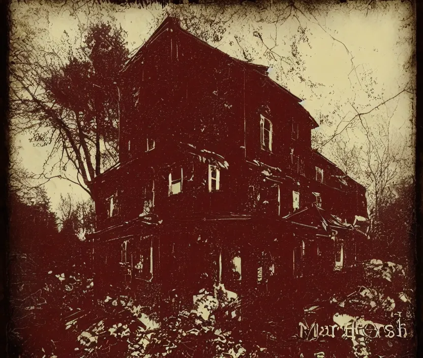 Image similar to goodnight horror maraud dark red tone eerie madness hour