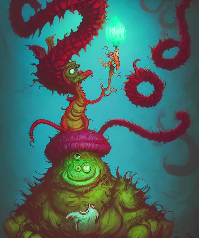 Prompt: a xanathar creature in a dr seuss artstyle, adorable and whimsical,, fantasy, elegant, digital painting, artstation, unreal engine, octane render, concept art, matte, sharp focus, vibrant colors, high contrast, illustration, art by james jean and justin gerard and josan gonzalez