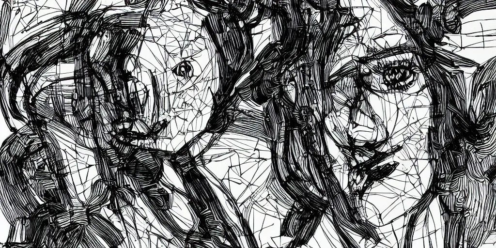 Image similar to ink portrait of artificial intelligence, chinese brush pen illustration, high contrast, deep black tones, contour