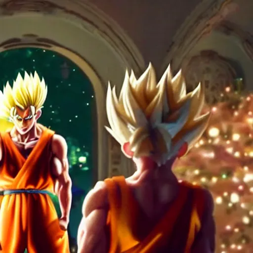 Image similar to george michael goes super saiyan during the last christmas music video