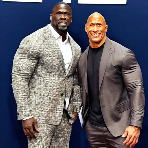 Image similar to A tall Kevin Hart beside a Short Dwayne Johnson