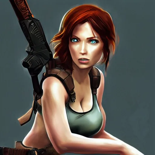 Image similar to concept art illustration of christina hendricks as lara croft anime protagonist