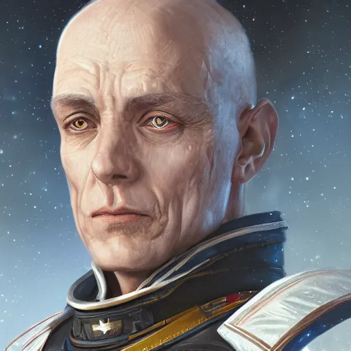 Image similar to A portrait of an admiral, D&D, sci-fi, elegant, hopeful, muscular, highly detailed, digital painting, artstation, concept art, smooth, sharp focus, illustration