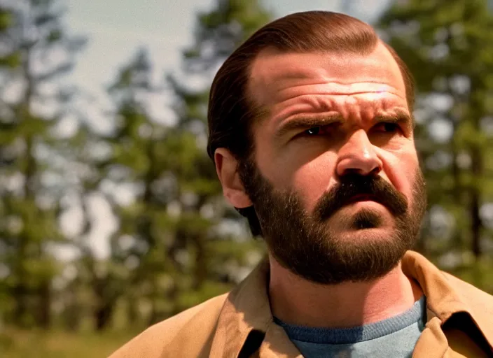 Image similar to film still of jim hopper as nancy wheeler in stranger things, 8 k