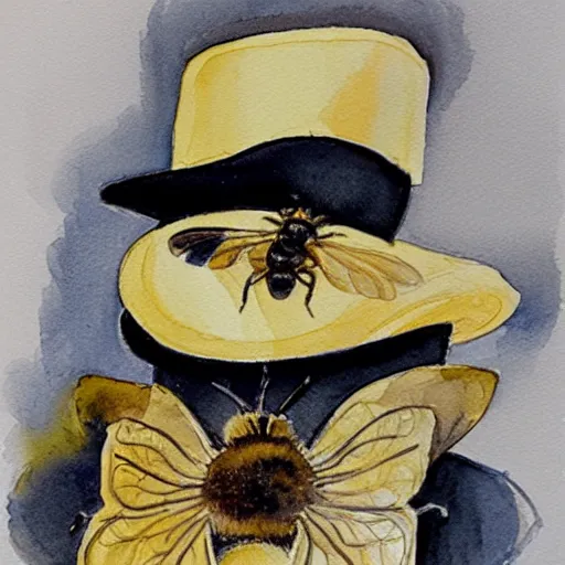 Image similar to a watercolor of a honeybee wearing a top hat