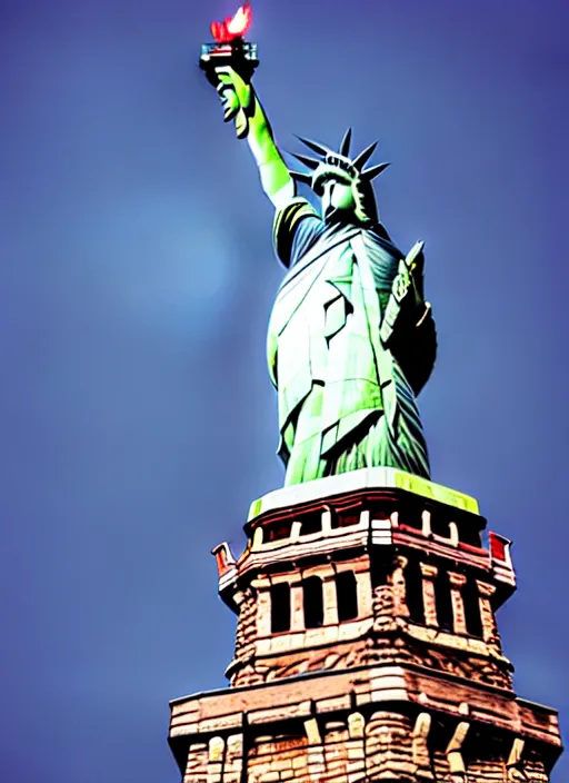 Image similar to red dragon under statue of liberty