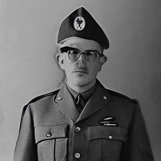 Image similar to Bernie sanders as a WW2 soldier, vintage photograph, restored photo