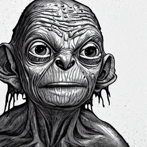 Image similar to gollum - faced with, thunderstorm, rain, depressive