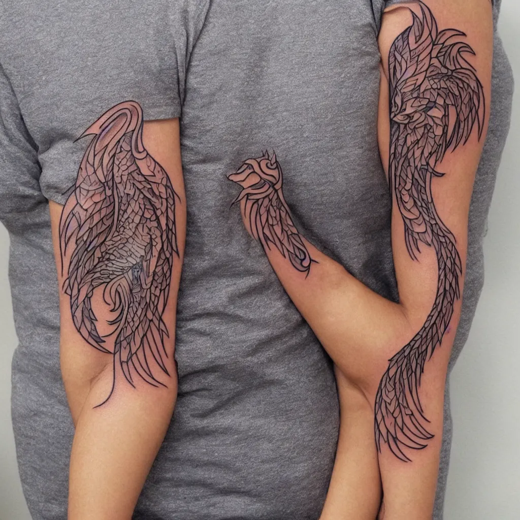 small tribal phoenix tattoo on a arm, | Stable Diffusion