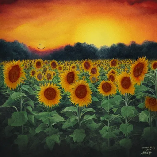 Prompt: Bedsheet Ghost in a field of sunflowers, sunset, Watercolor, photorealistic, high resolution, award winning, trending on artstation