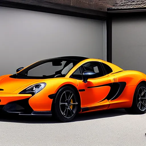 Image similar to a maclaren p 1 parked in a house garage, 4 k, high detail, high - resolution photograph, professional photography, ultra - detail