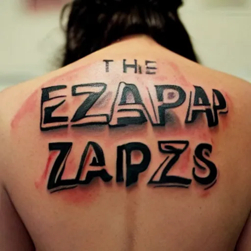 Image similar to the word'zapzarap'tatooed on someone's forehead