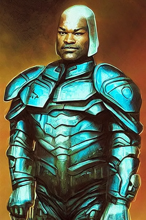 Image similar to movie still of Christopher Judge playing Teal\'c in an episode of Stargate SG-1, a ruggedly handsome hero, intricate, elegant, highly detailed, centered, digital painting, artstation, concept art, smooth, sharp focus, illustration, art by artgerm and donato giancola and Joseph Christian Leyendecker, Ross Tran, WLOP