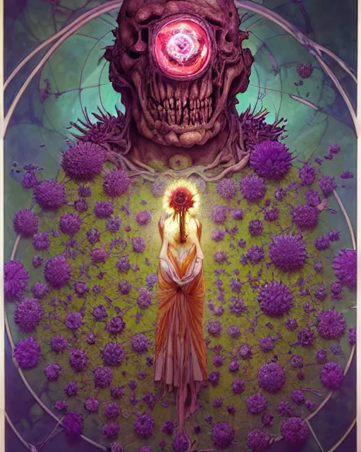 Prompt: the platonic ideal of flowers, rotting, insects and praying of cletus kasady carnage thanos dementor wild hunt doctor manhattan chtulu mandelbulb mandala ponyo spirited away bioshock davinci, d & d, fantasy, ego death, decay, dmt, psilocybin, art by artgerm and greg rutkowski and alphonse mucha