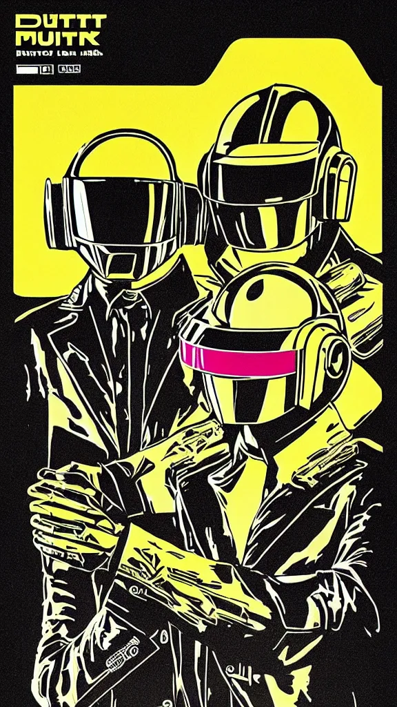 Image similar to Daft Punk logo by mcbess, full colour print, Techno concert advert, DAFT PUNK CONCERT 24 Aout 2022