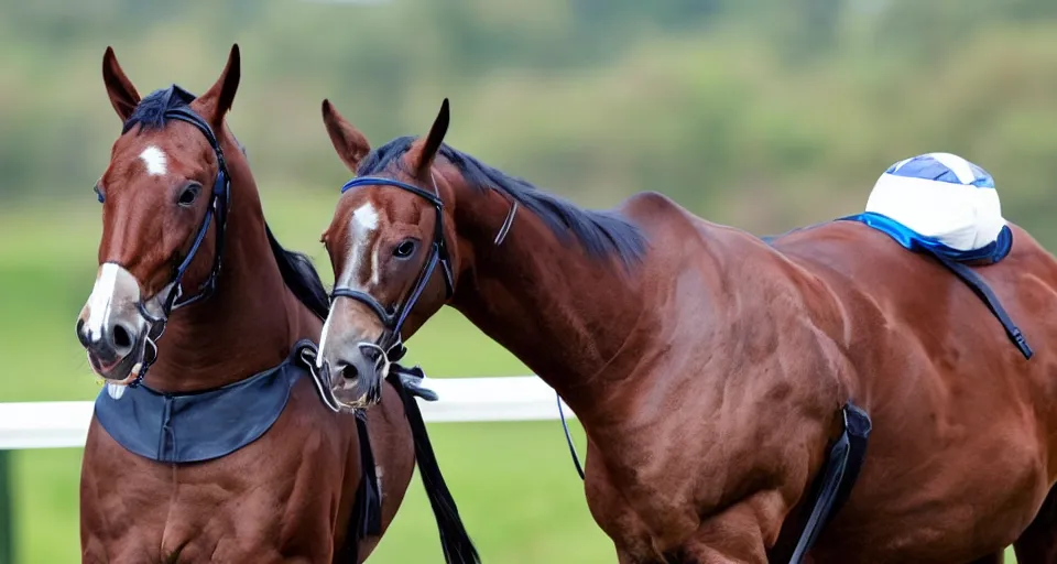 Prompt: thoroughbred horse profile, jockey